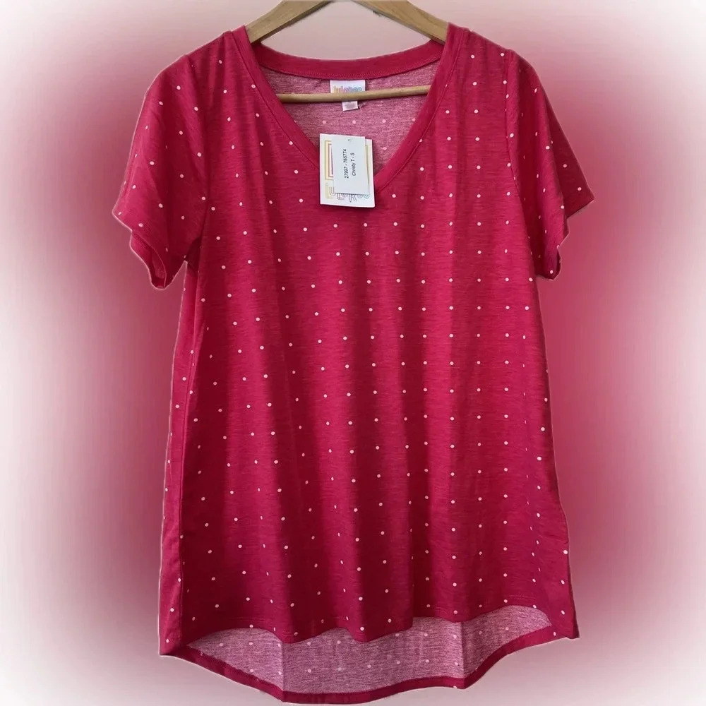 NWT LuLaRoe Christy T Size Small Pink with white polka dots